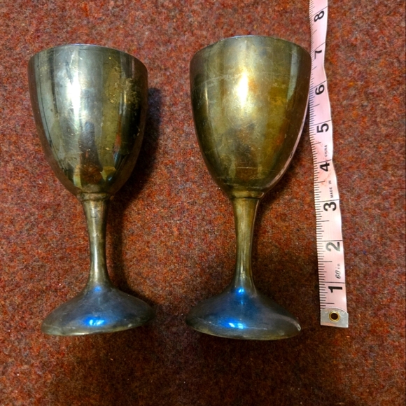 6in Plated Silver Wine Glasses By Intenational Silver Set Of 2 - Picture 1 of 5
